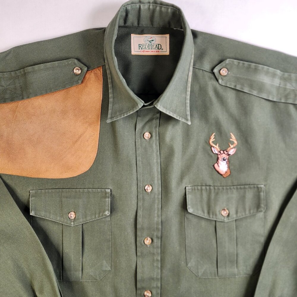 VTG Red Head L Large Shooting Shirt Mens Olive Button Up Buck Hunting Redhead LS - Picture 2 of 9